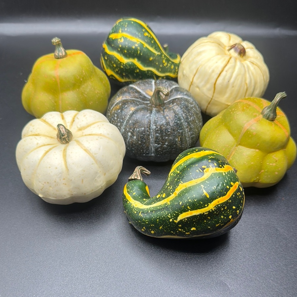Artificial Mixed Decorative Gourd Set - Green, Yellow, and Cream - Picture 4 of 8